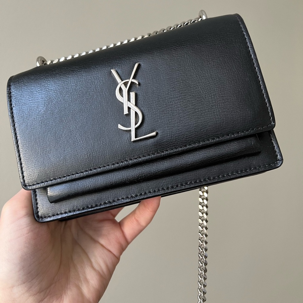 YSL sunset mini bag wallet on chain style. Black & Silver